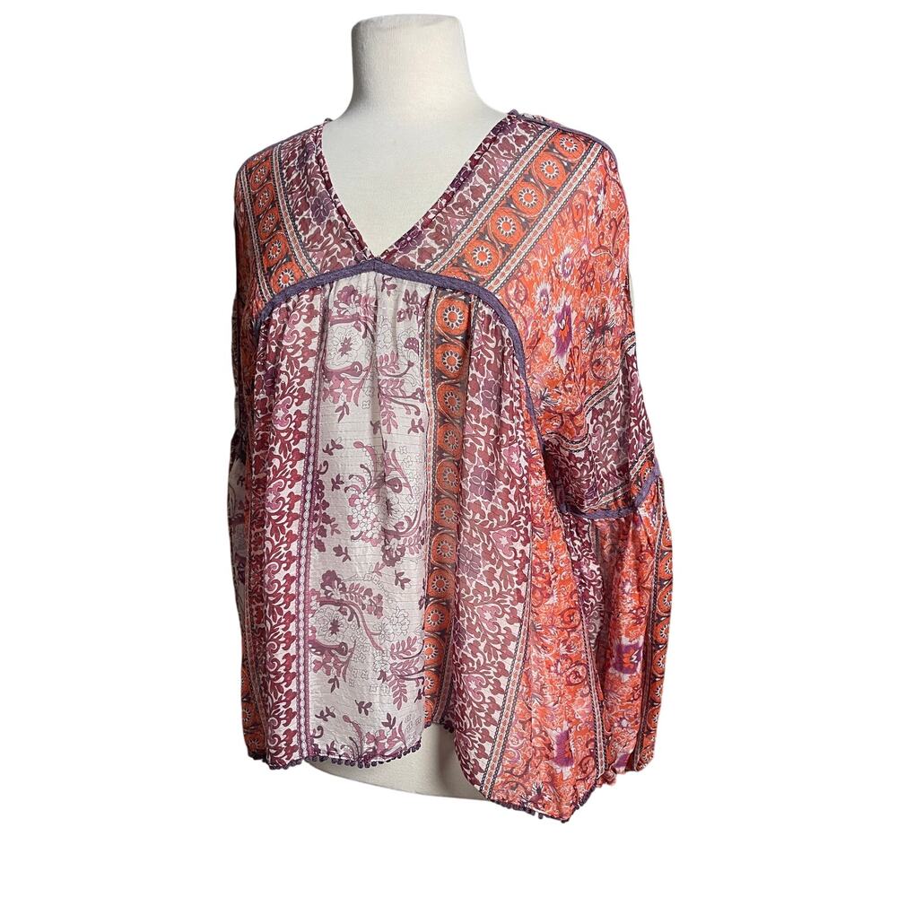 ANTHROPOLOGIE MAEVE Women’s Boho Latona Silk Peasant Printed Top - Picture 5 of 6
